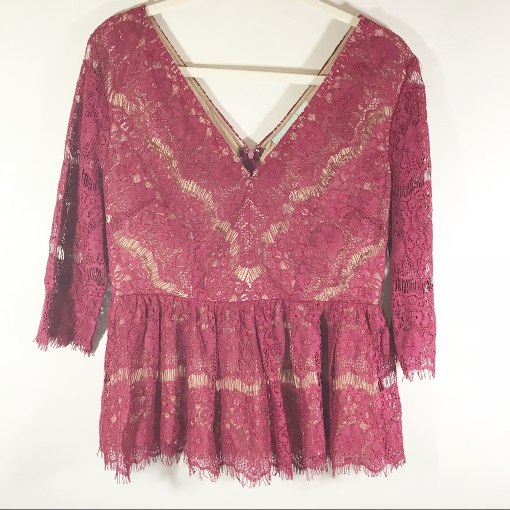 Anthro Maeve maroon wine lace top